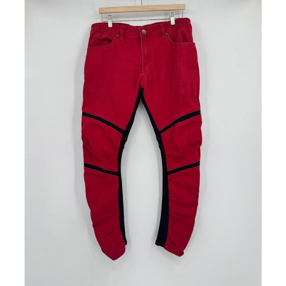 Iro Ochi Mens Red Denim Cotton Black Ribbed Detail Skinny Jeans Sz 32